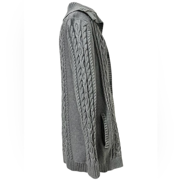 L.L. Bean Gray Chunky Cable Knit Button Up Cardigan Sweater Size S - Picture 6 of 13